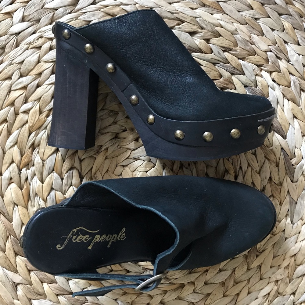 Free People Black Studded Clog / Mule